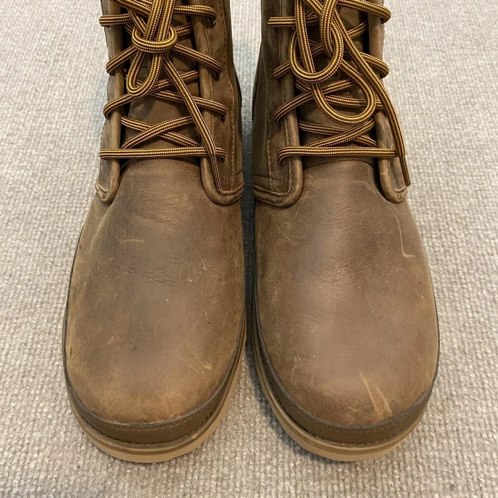 UGG Boots Mens Size 11 Brown Leather Waterproof Lined Ankle Snow Winter 1017238